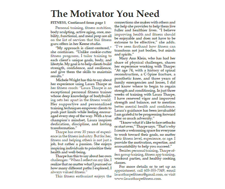Laura Tharpe Fitness Newspaper Interview 